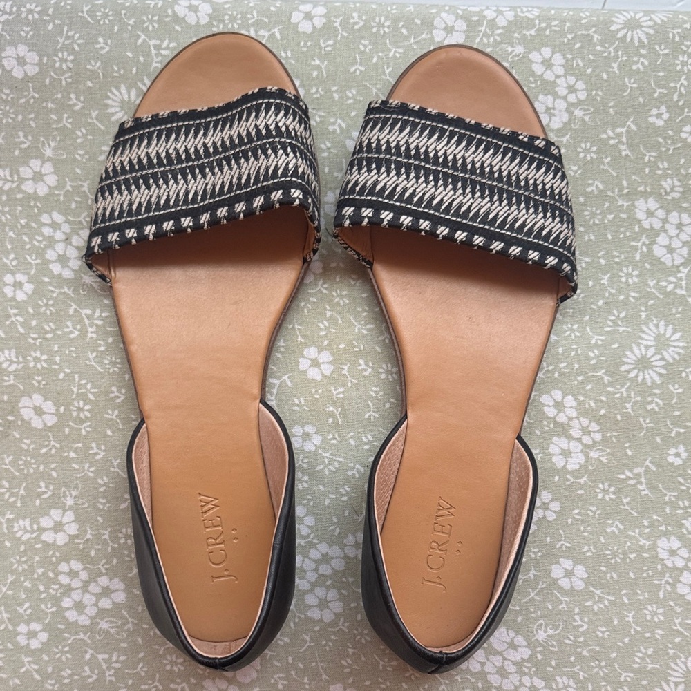J. Crew Factory Black and White Patterned Flats Sandal Size 9